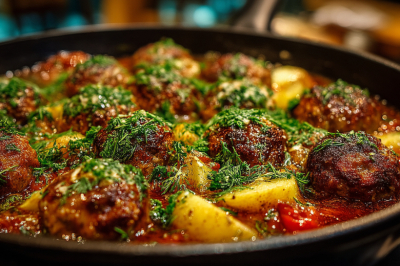 Все сложили в сковороду и забыли на полчаса, вернулись на кухню &mdash; ужин готов: блюдо из картошки и фарша