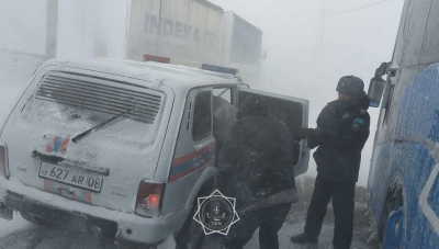 11 человек эвакуировали из-за снегопада на трассе в Жамбылской области
